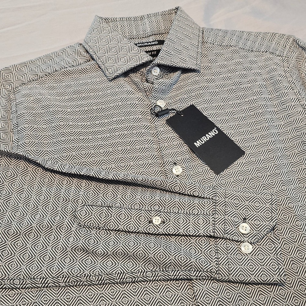 Murano Slim Fit Small Woven Heavier Black & White Geo Pattern NWT L1008